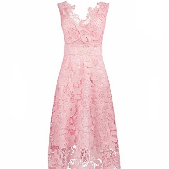 kimlily Dresses & Skirts - Kimlily pink floral lace asymmetrical hem dress